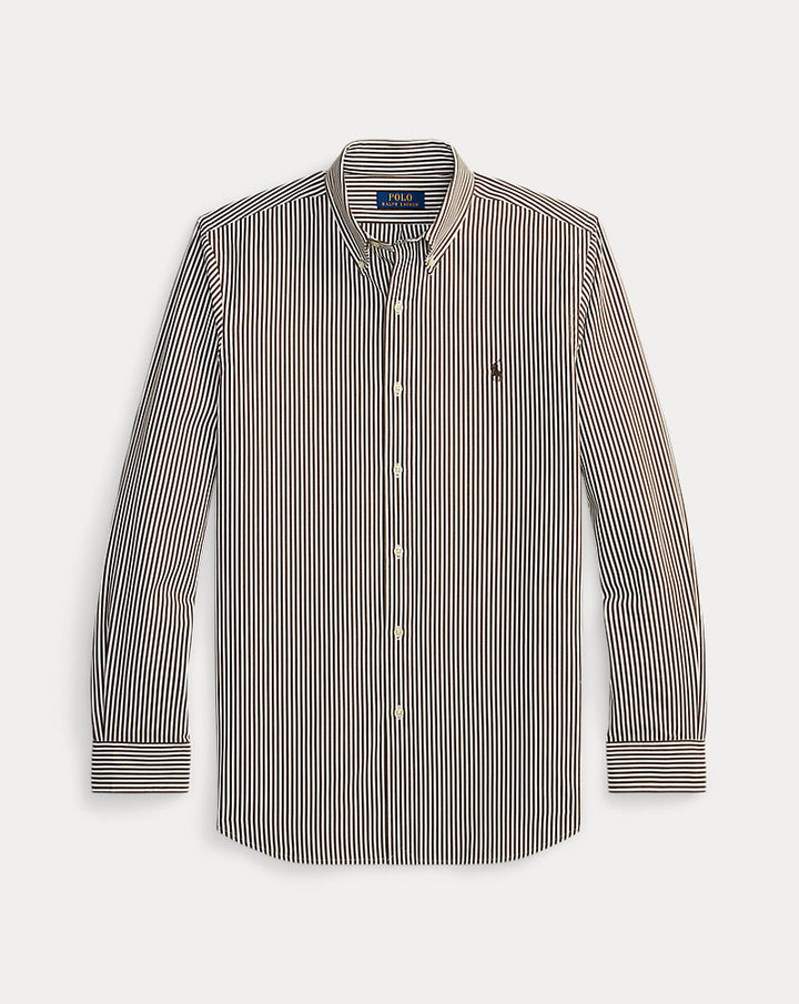 Ριγέ πουκάμισο από ελαστική ποπλίνα Custom Fit Ralph Lauren | Καφέ/Λευκό, όψη 1