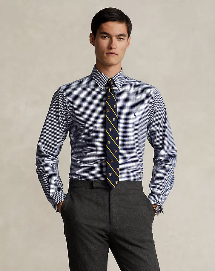 Ralph Lauren Custom Fit Ginghamhemd aus Stretchpopeline – Navy/Weiß, Ansicht 1