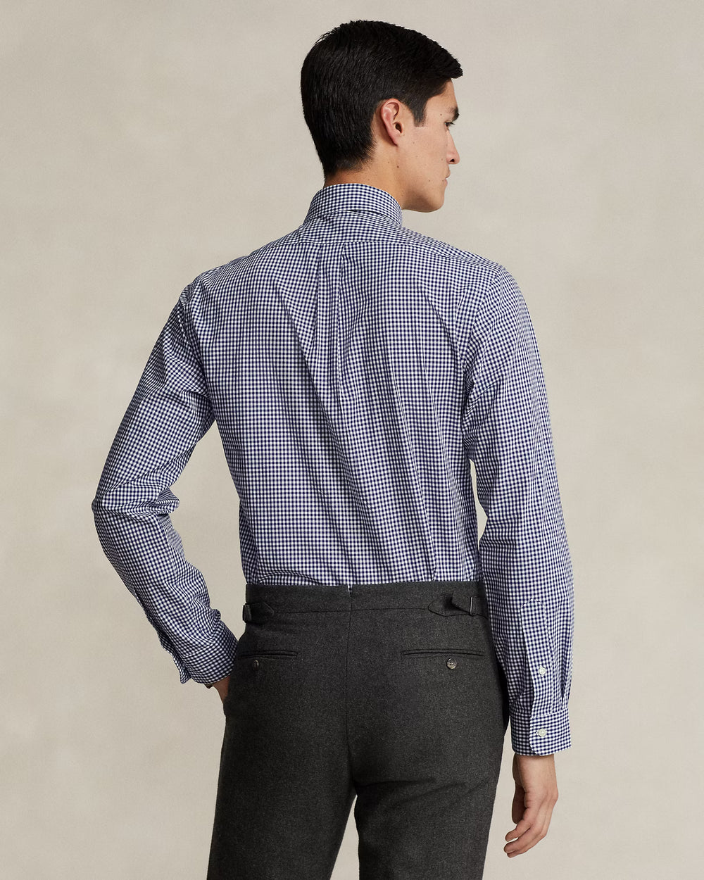 Ralph Lauren Custom Fit Ginghamhemd aus Stretchpopeline – Navy/Weiß, Ansicht 2