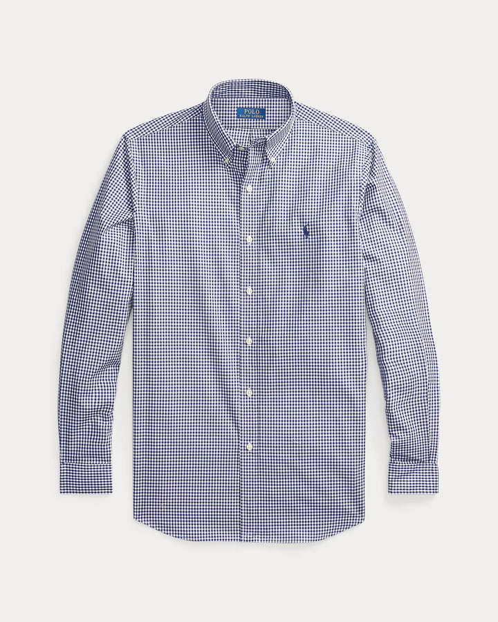 Ralph Lauren Custom Fit Ginghamhemd aus Stretchpopeline – Navy/Weiß, Ansicht 4