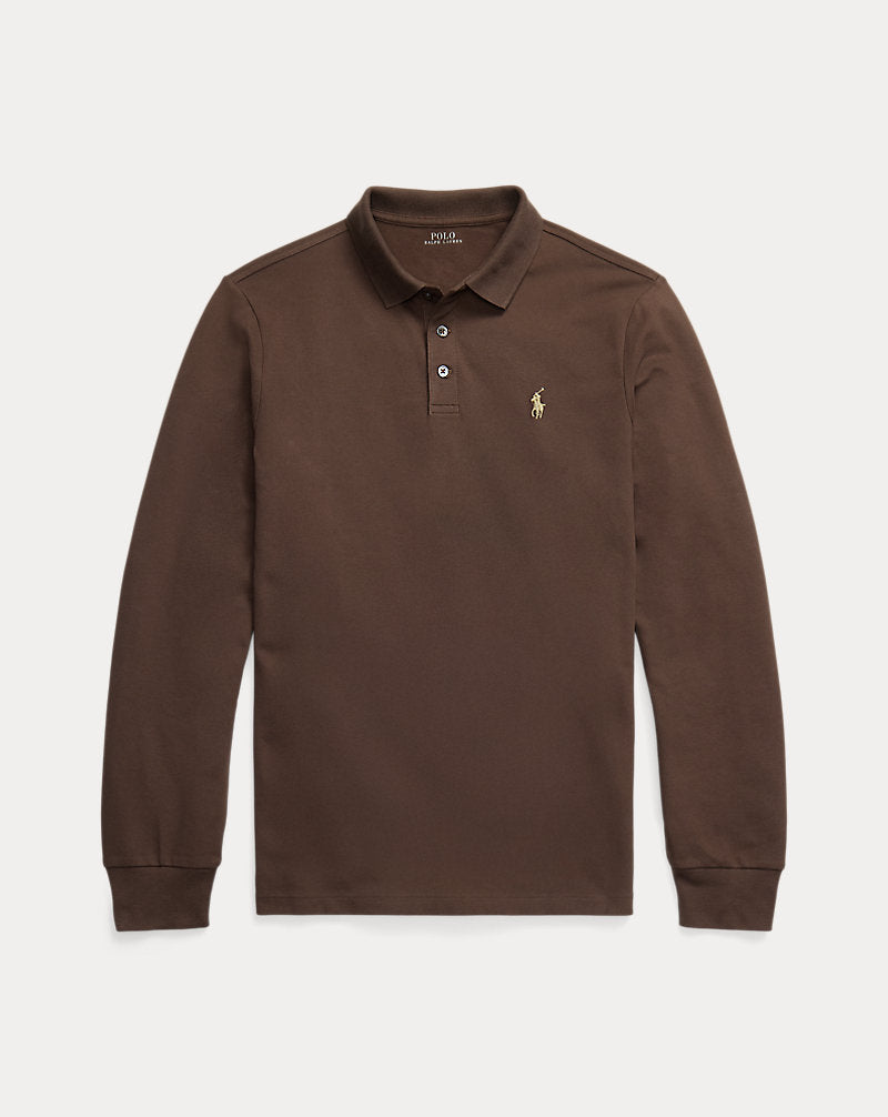 Custom Slim Fit Langarm-Polo aus Stretch-Mesh Ralph Lauren | Nutmeg Brown/Smoke, Ansicht 1