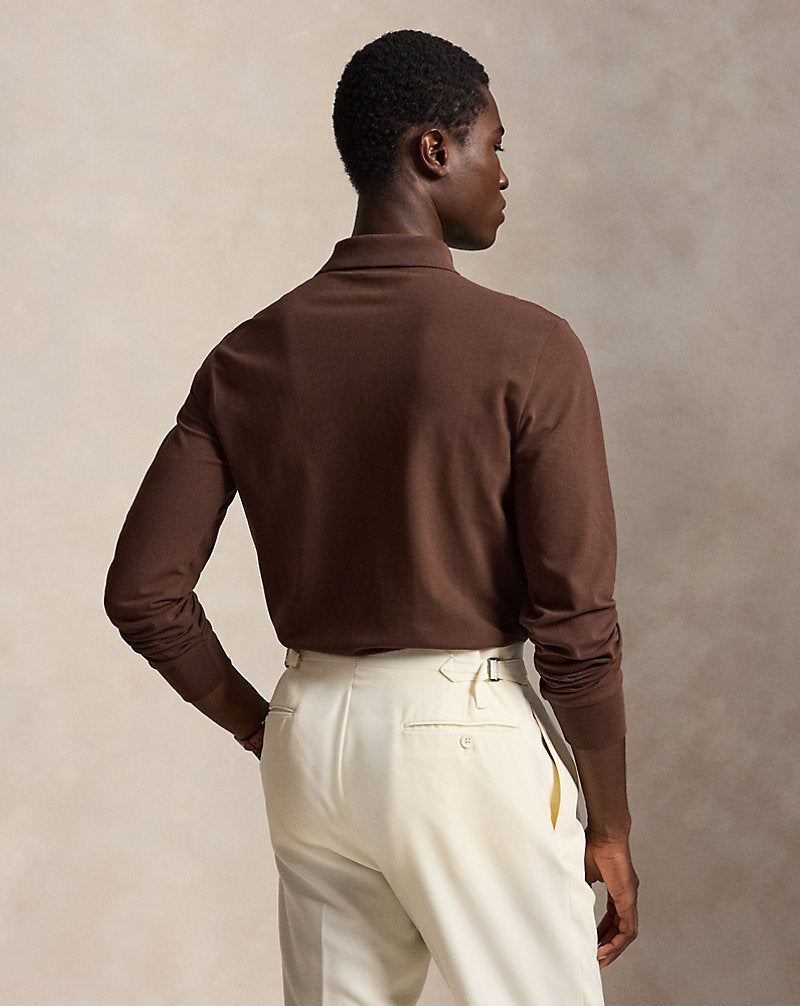 Custom Slim Fit Langarm-Polo aus Stretch-Mesh Ralph Lauren | Nutmeg Brown/Smoke, Ansicht 1