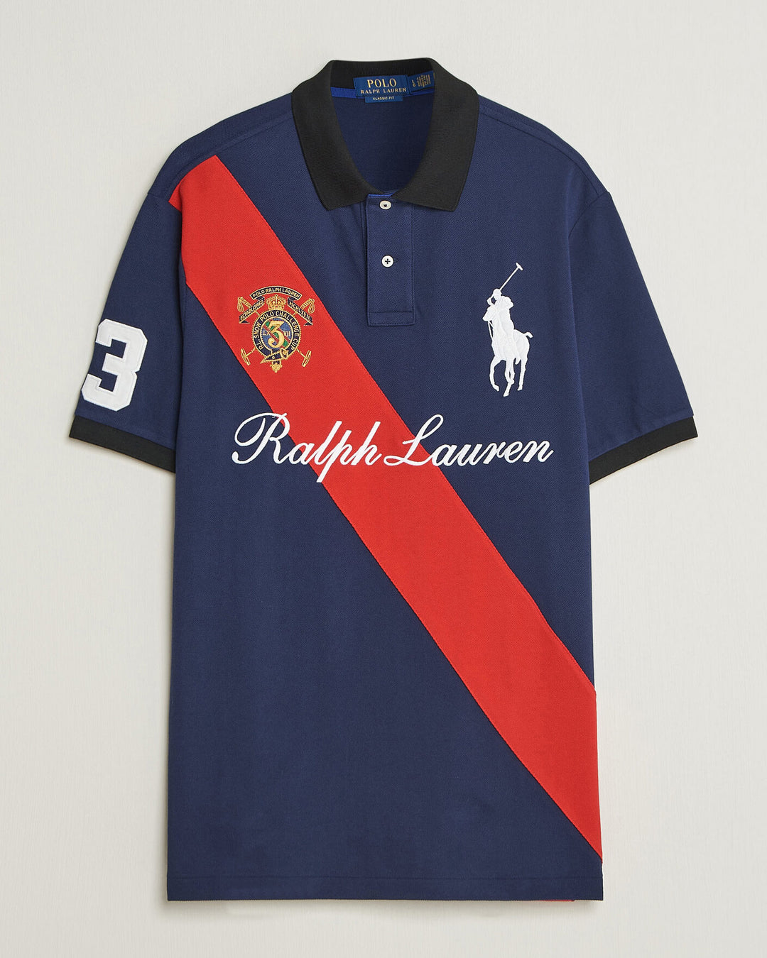 Ralph Lauren Classic Fit Diagonal-Stripe Big Pony Mesh Polo Shirt in Newport Navy, view 1