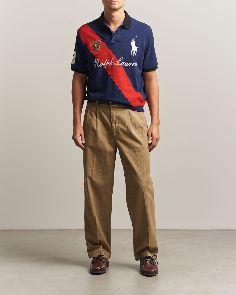 Ralph Lauren Classic Fit Diagonal-Stripe Big Pony Mesh Polo Shirt in Newport Navy, view 2