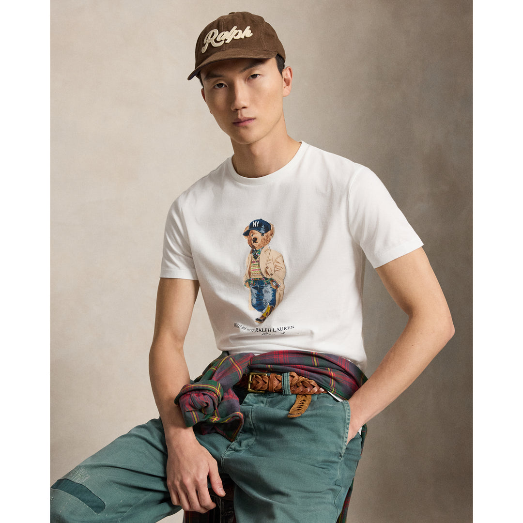 Ralph Lauren Custom Slim Fit Polo Bear Jersey T-Shirt in White, view 1