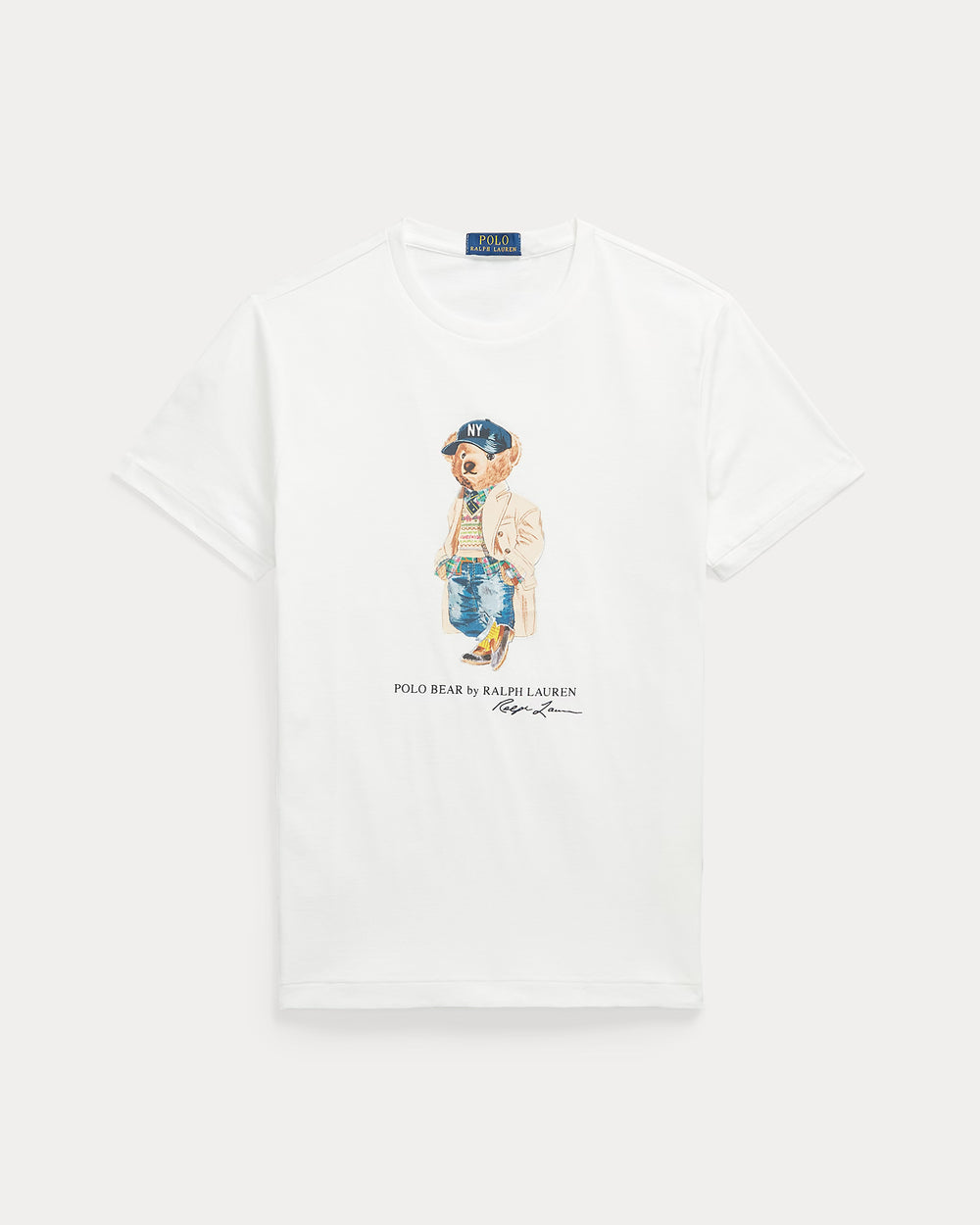 Ralph Lauren T-shirt Polo Bear από ζέρσεϊ Custom Slim Fit – Λευκό, όψη 3