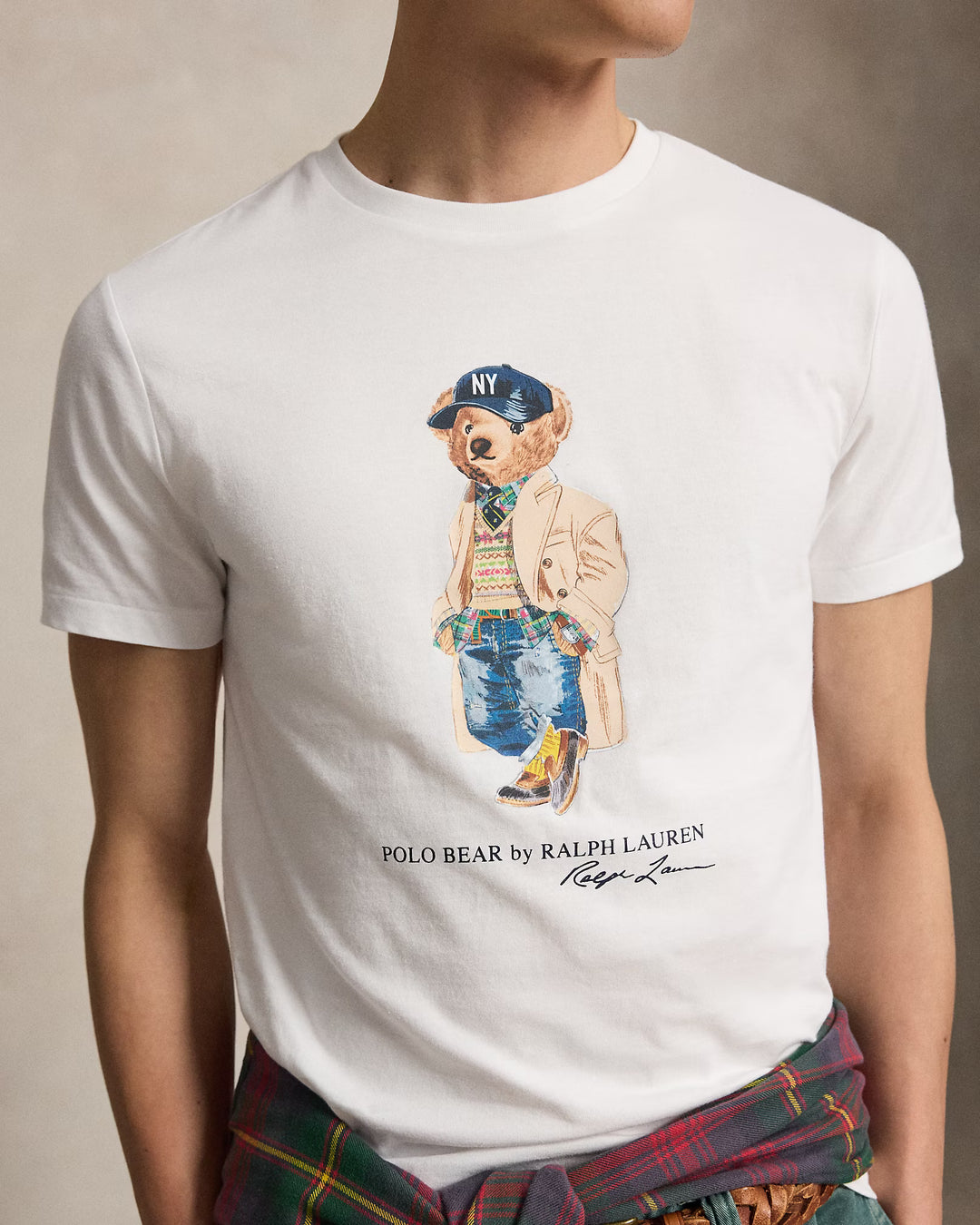 Ralph Lauren T-shirt Polo Bear από ζέρσεϊ Custom Slim Fit – Λευκό, όψη 5