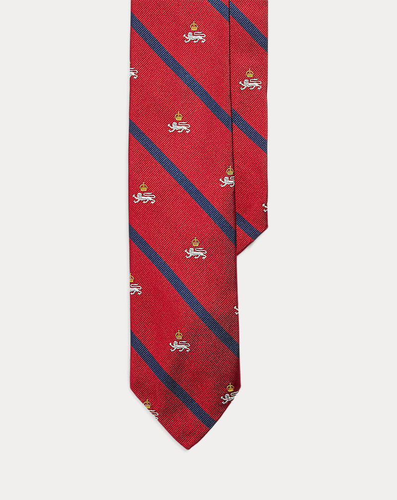 Gestreifte Seidenrepp-Krawatte mit Löwenmotiv Ralph Lauren | Rot, Ansicht 1