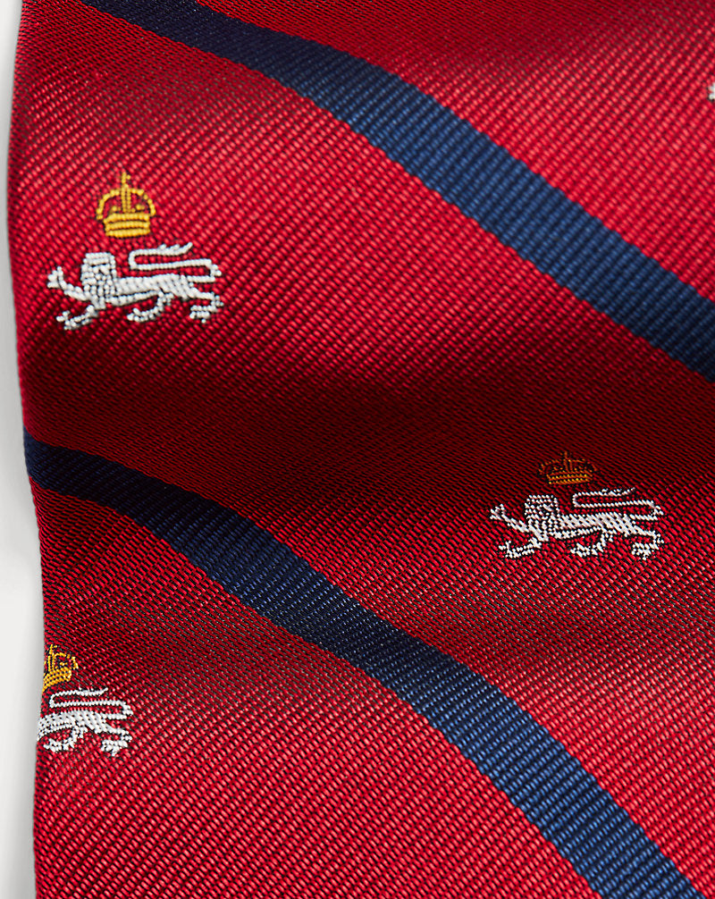 Gestreifte Seidenrepp-Krawatte mit Löwenmotiv Ralph Lauren | Rot, Ansicht 1