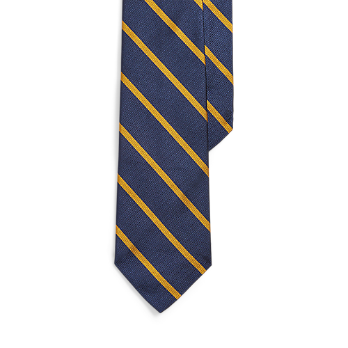 Gestreifte Krawatte aus Seidenrepp Ralph Lauren | Marineblau/Gold, Ansicht 1