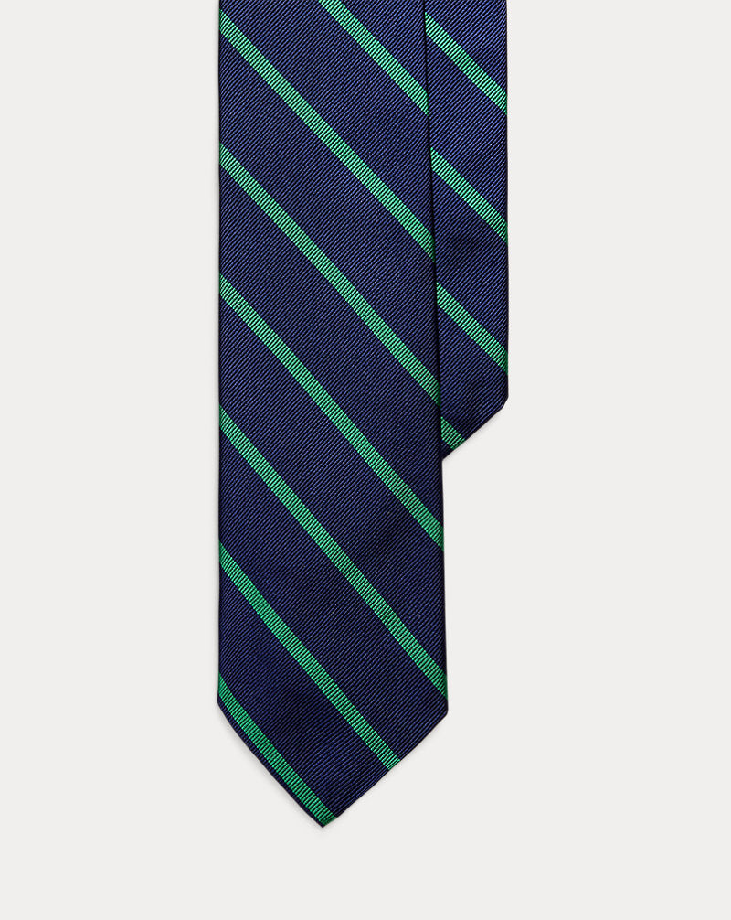 Gestreifte Krawatte aus Seidenrepp Ralph Lauren | Marineblau/Grün, Ansicht 1