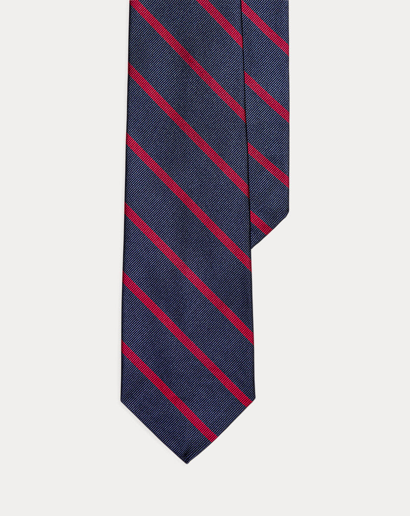 Gestreifte schmale Krawatte aus Seidenrepp Ralph Lauren | Marineblau/Rot, Ansicht 1