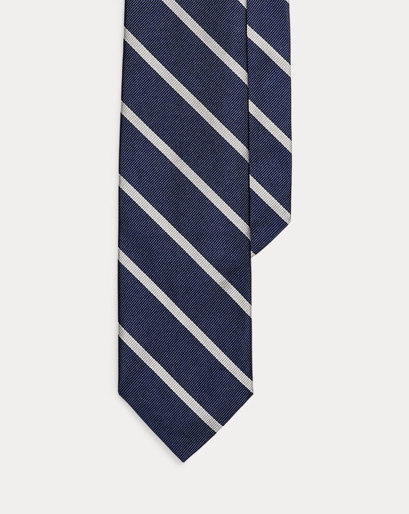 Gestreifte Krawatte aus Seidenrepp Ralph Lauren | Marineblau/Weiß, Ansicht 1