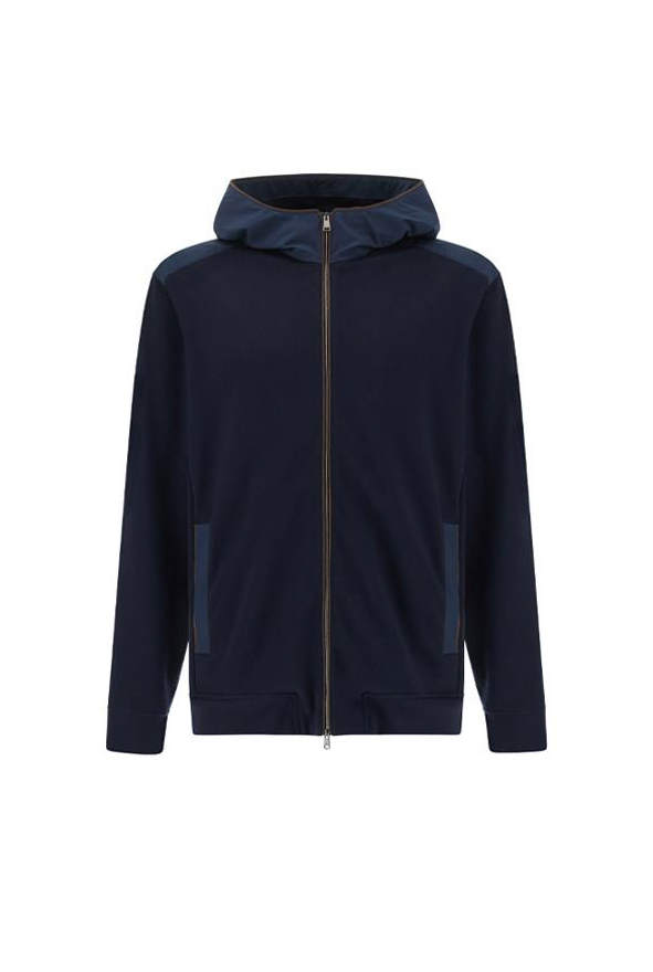 Paul &amp; Shark Stretch Viscose Hoodie with Alcantara Details | Navy
