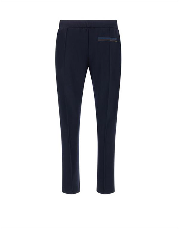 Paul &amp; Shark Stretch Viscose Joggers with Alcantara Details | Navy