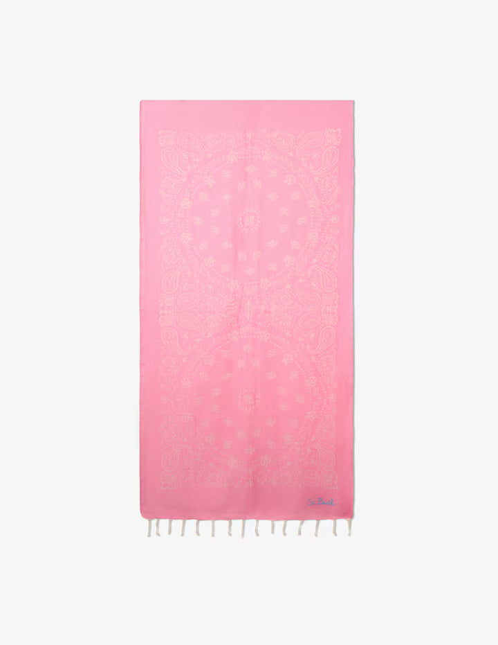 MC2 Saint Barth: Βαμβακερή πετσέτα παραλίας Foutas με ζακάρ μοτίβο μπαντάνα | Ροζ
