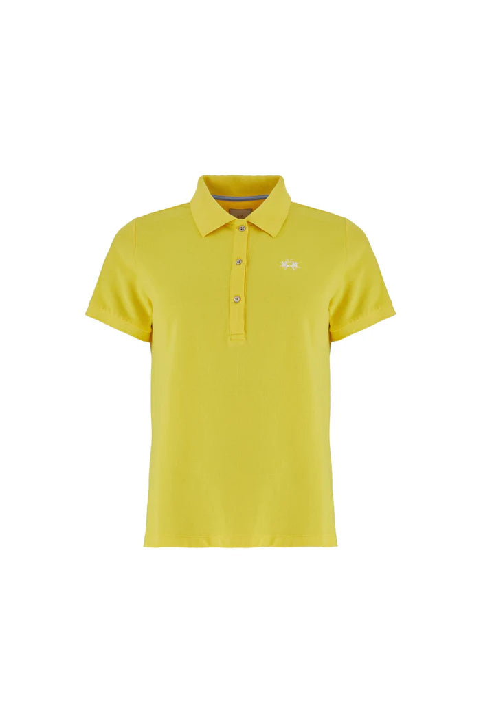 La Martina Women’s Stretch Piqué Polo with Under-collar Lettering | Empire Yellow