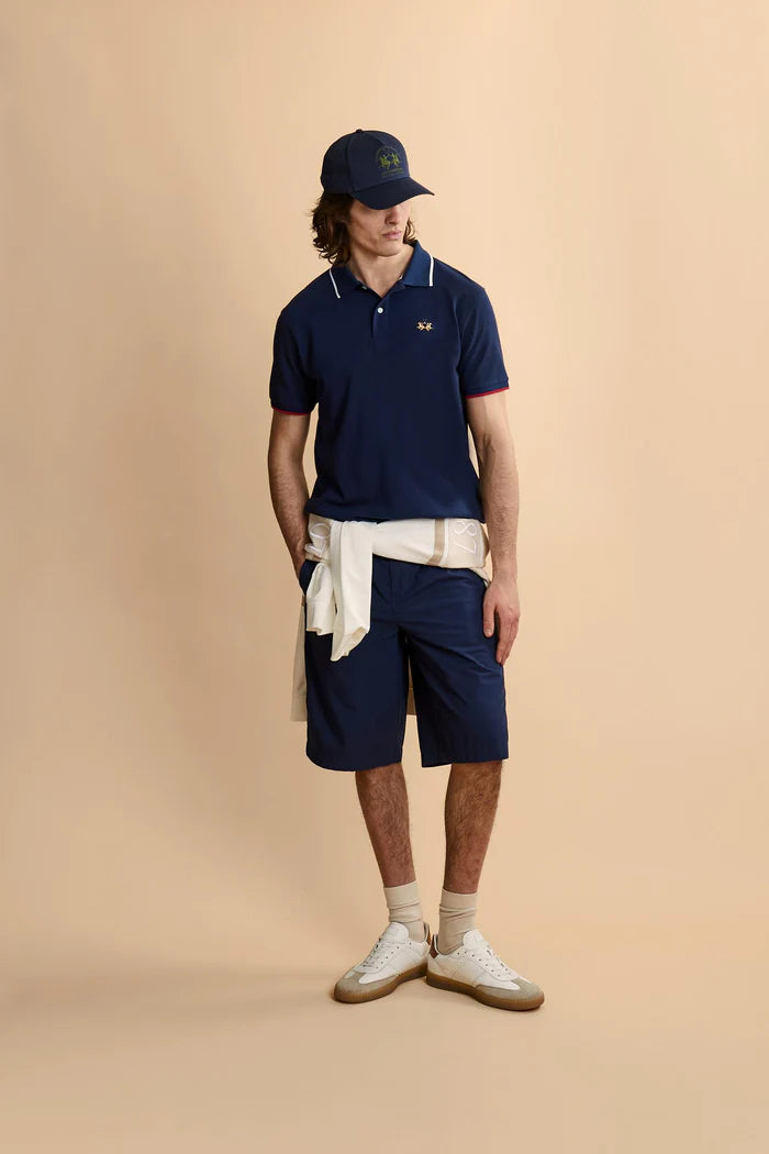 Polo de piqué elástico de corte regular para hombre de La Martina, modelo Essential | Azul marino