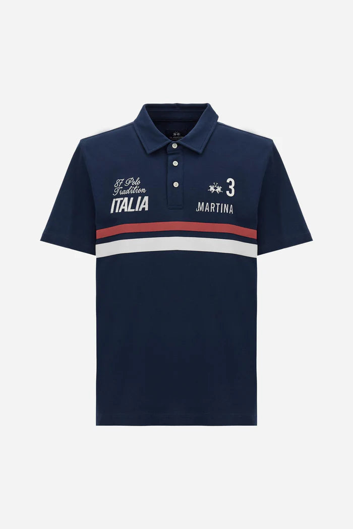 La Martina Herren-Polohemd mit kurzen Ärmeln „Italia“ | Marineblau