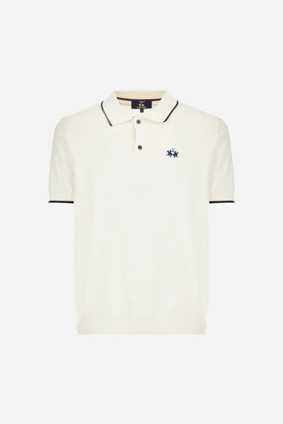 La Martina Polo Shirt in Tricot Cotton Knit in Regular Fit - Austin | Antique White