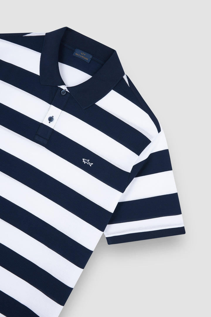 Paul & Shark Double Pique Cotton Striped Polo | Navy/White