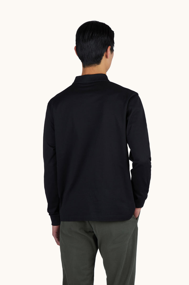 Paul &amp; Shark Double Cotton Pique Long Sleeve Polo | Black
