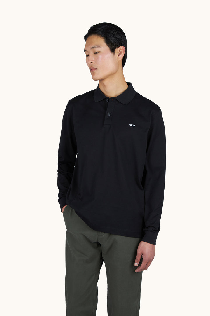 Paul &amp; Shark Double Cotton Pique Long Sleeve Polo | Black