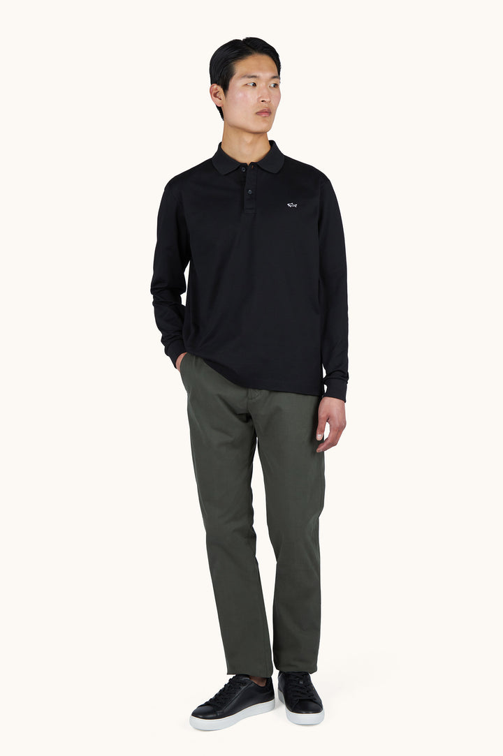 Paul &amp; Shark Double Cotton Pique Long Sleeve Polo | Black