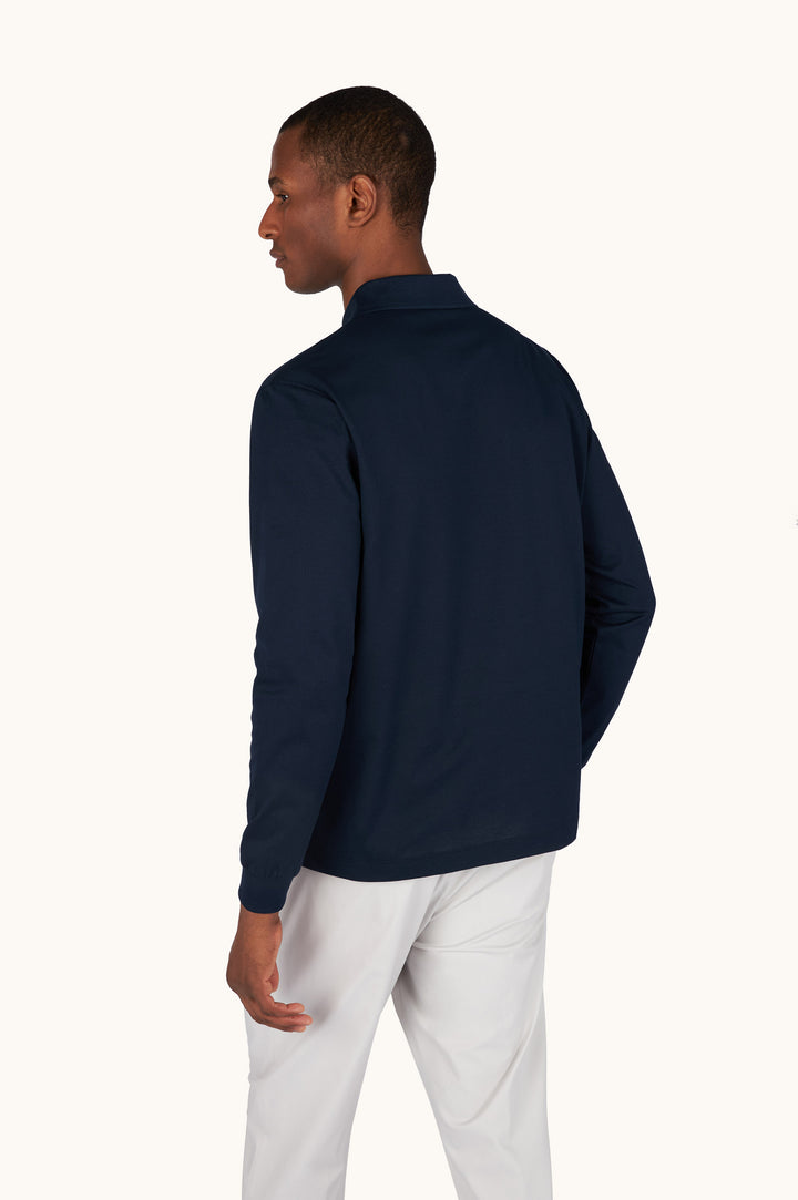 Paul &amp; Shark Double Cotton Pique Long Sleeve Polo | Navy