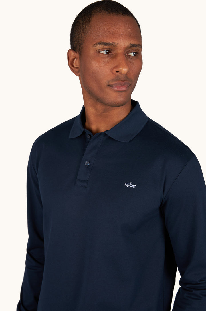Paul &amp; Shark Double Cotton Pique Long Sleeve Polo | Navy