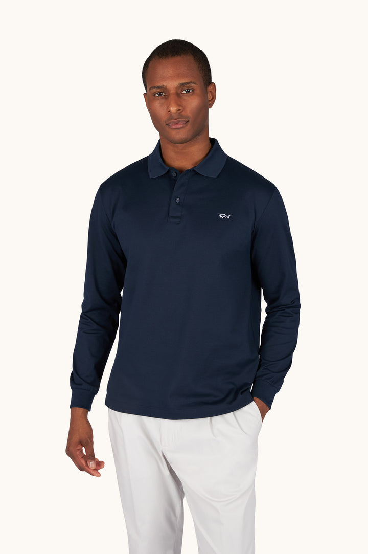 Paul &amp; Shark Double Cotton Pique Long Sleeve Polo | Navy