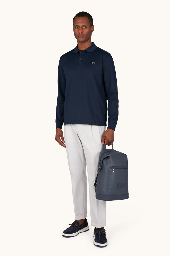 Paul &amp; Shark Double Cotton Pique Long Sleeve Polo | Navy