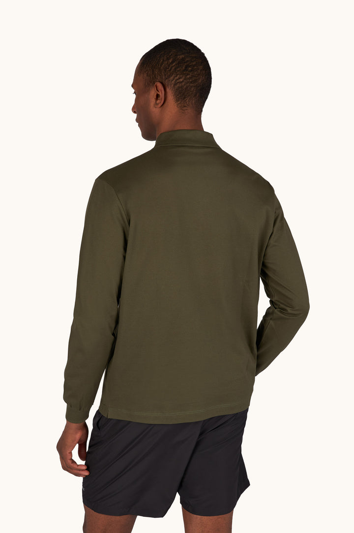 Paul &amp; Shark Double Cotton Pique Long Sleeve Polo | Olive