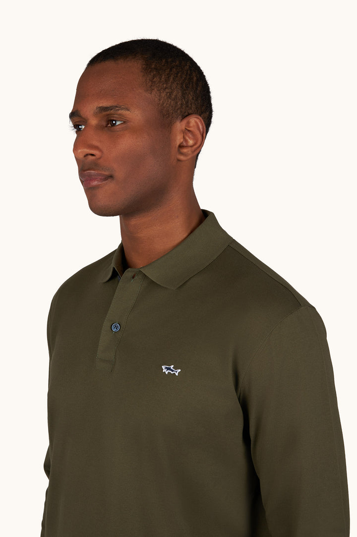 Paul &amp; Shark Double Cotton Pique Long Sleeve Polo | Olive