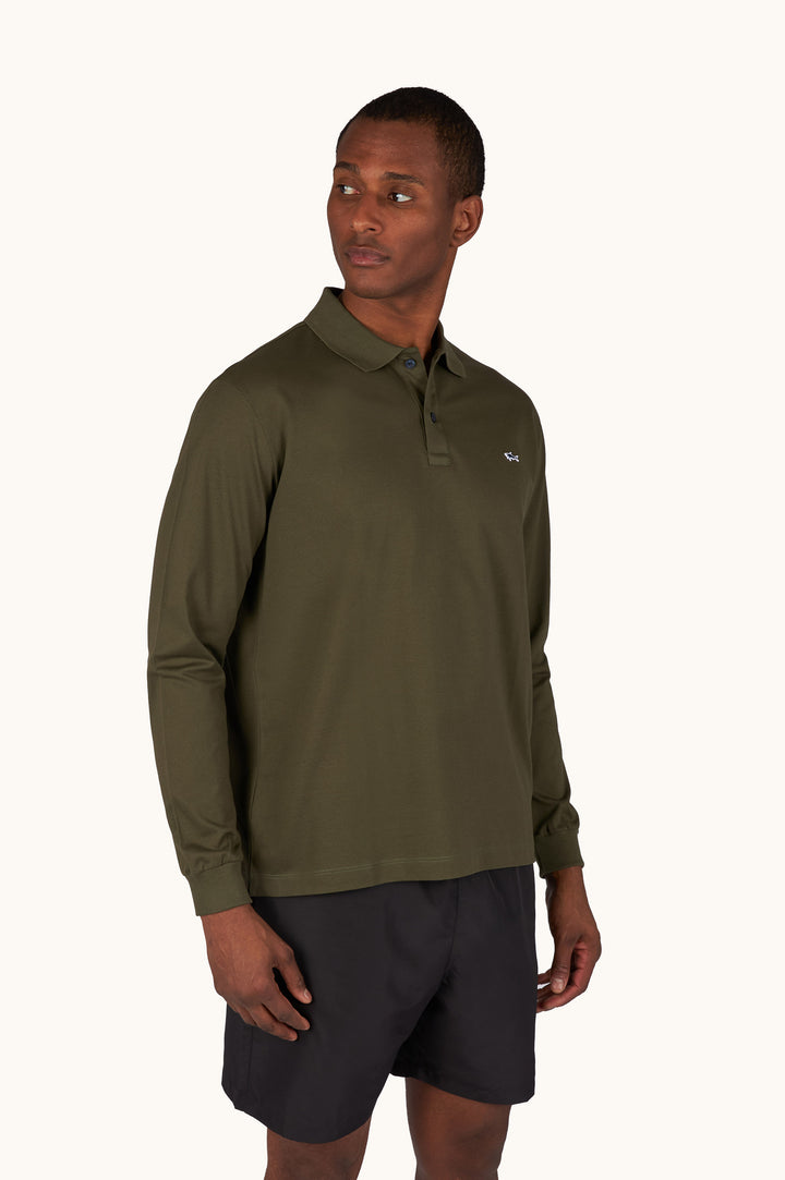 Paul &amp; Shark Double Cotton Pique Long Sleeve Polo | Olive