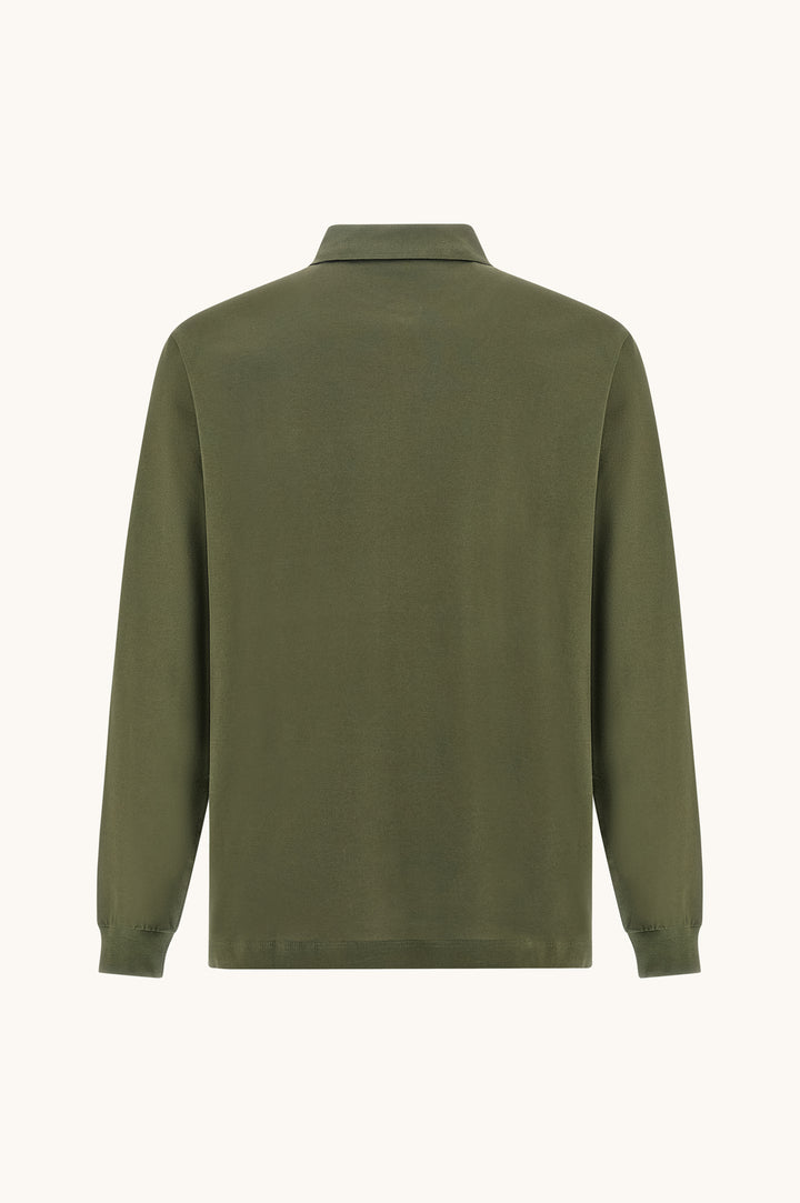 Paul &amp; Shark Double Cotton Pique Long Sleeve Polo | Olive