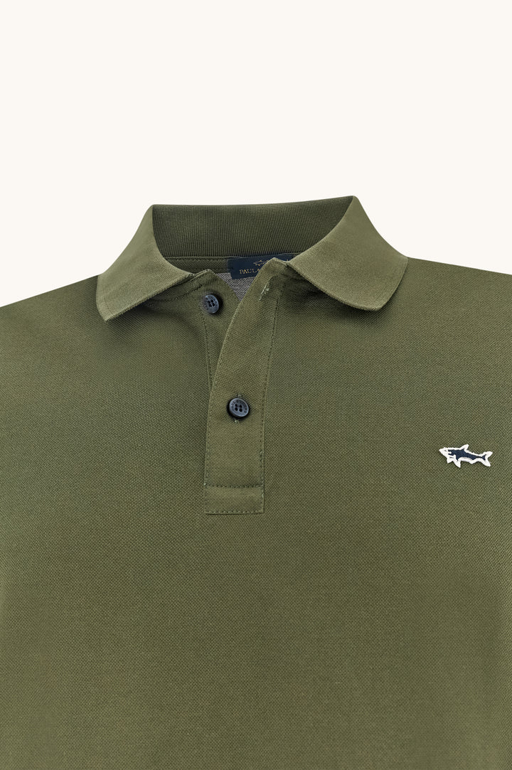 Paul &amp; Shark Double Cotton Pique Long Sleeve Polo | Olive