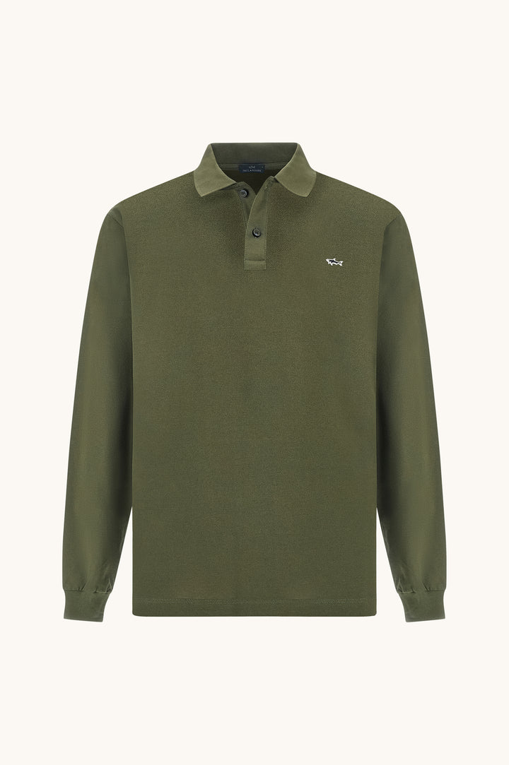 Paul &amp; Shark Double Cotton Pique Long Sleeve Polo | Olive