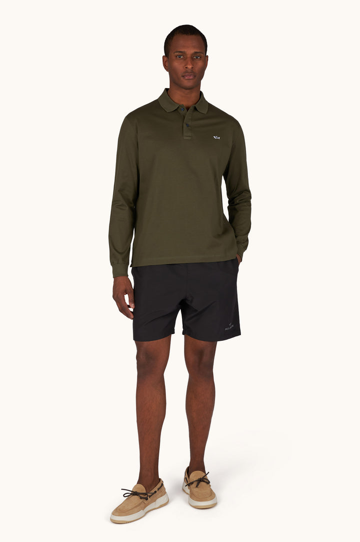 Paul &amp; Shark Double Cotton Pique Long Sleeve Polo | Olive