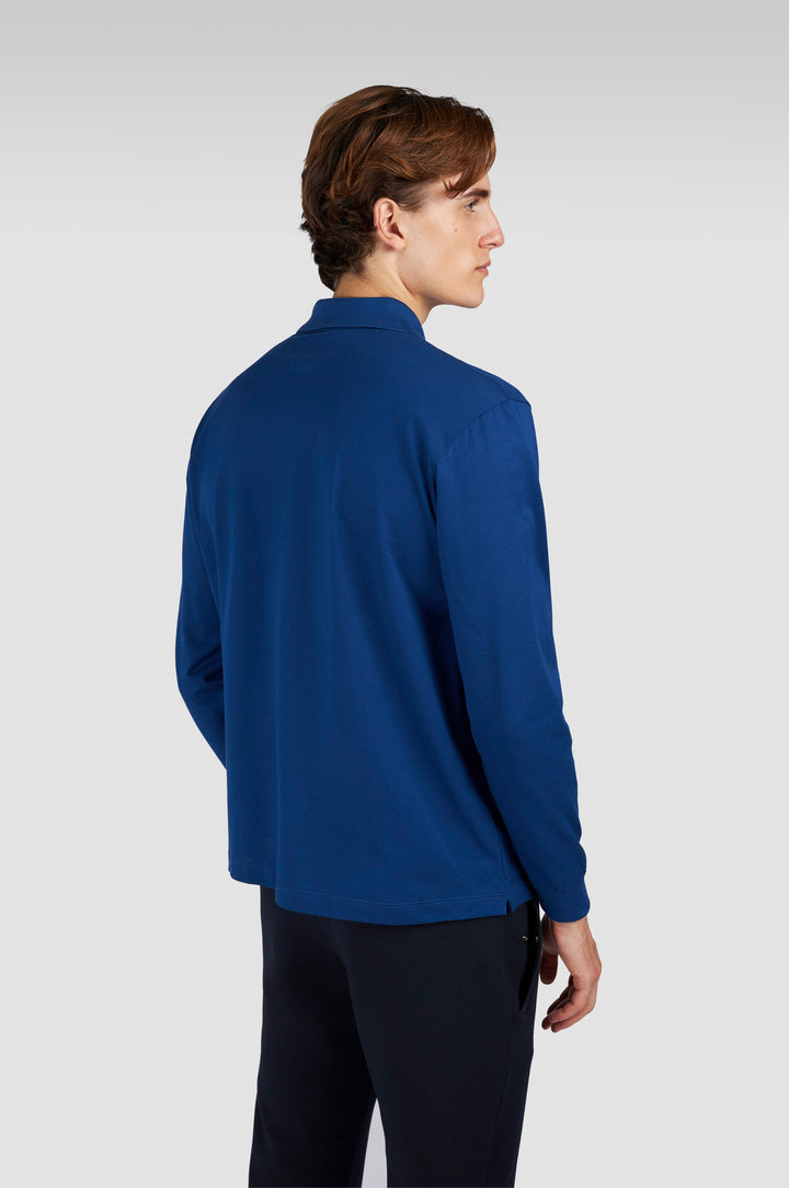 Paul &amp; Shark Double Cotton Pique Long Sleeve Polo | Cobalt Blue
