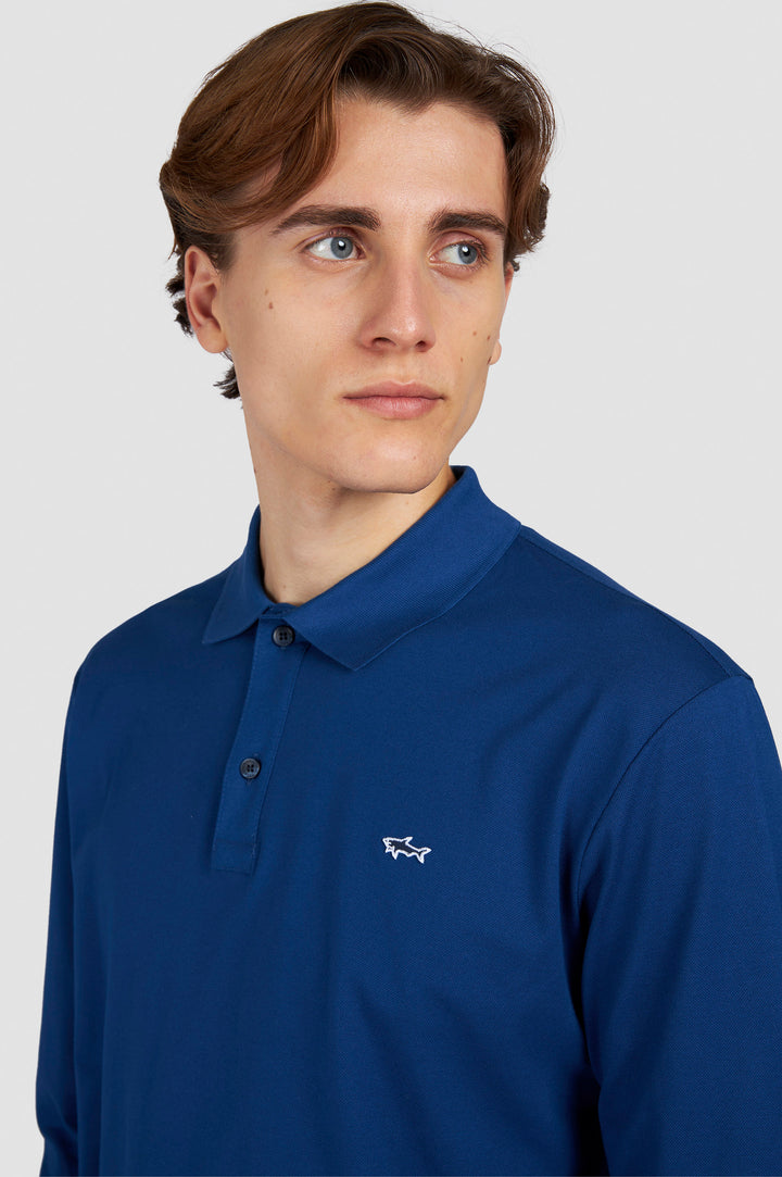 Paul &amp; Shark Double Cotton Pique Long Sleeve Polo | Cobalt Blue