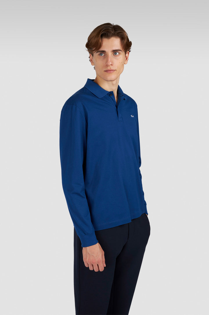 Paul &amp; Shark Double Cotton Pique Long Sleeve Polo | Cobalt Blue