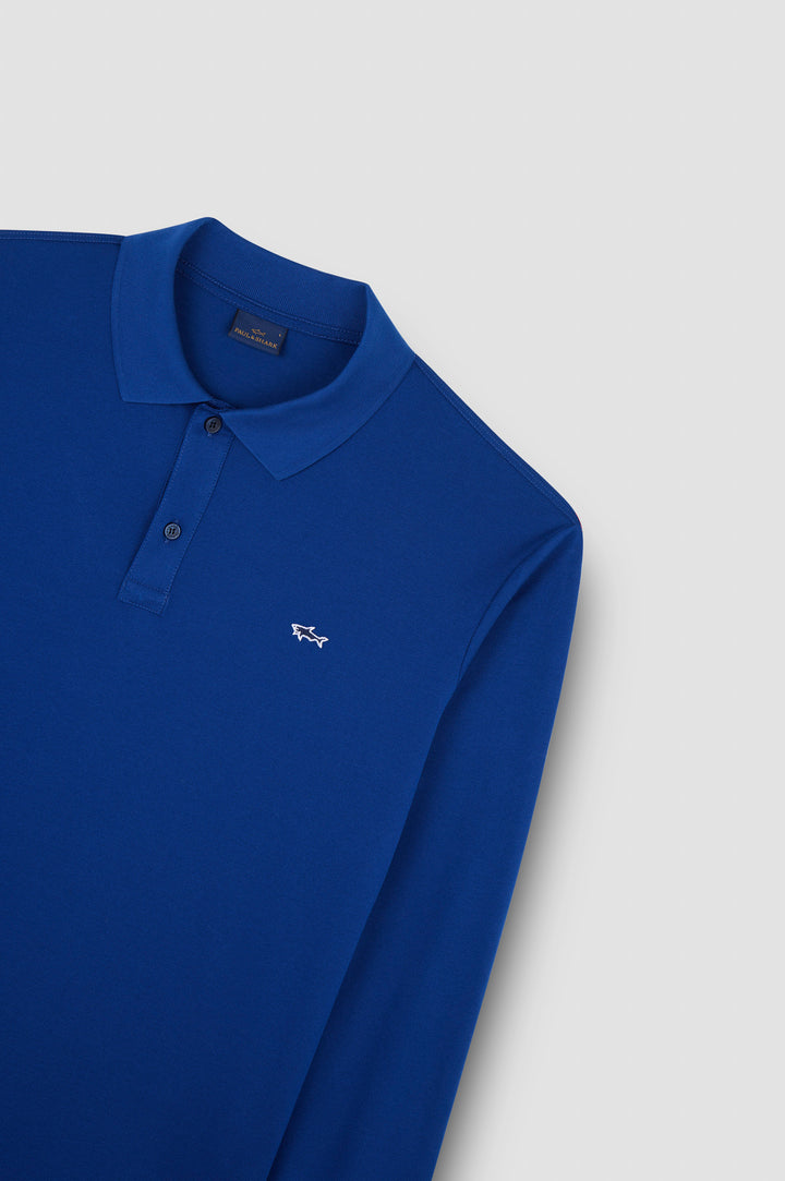 Paul &amp; Shark Double Cotton Pique Long Sleeve Polo | Cobalt Blue