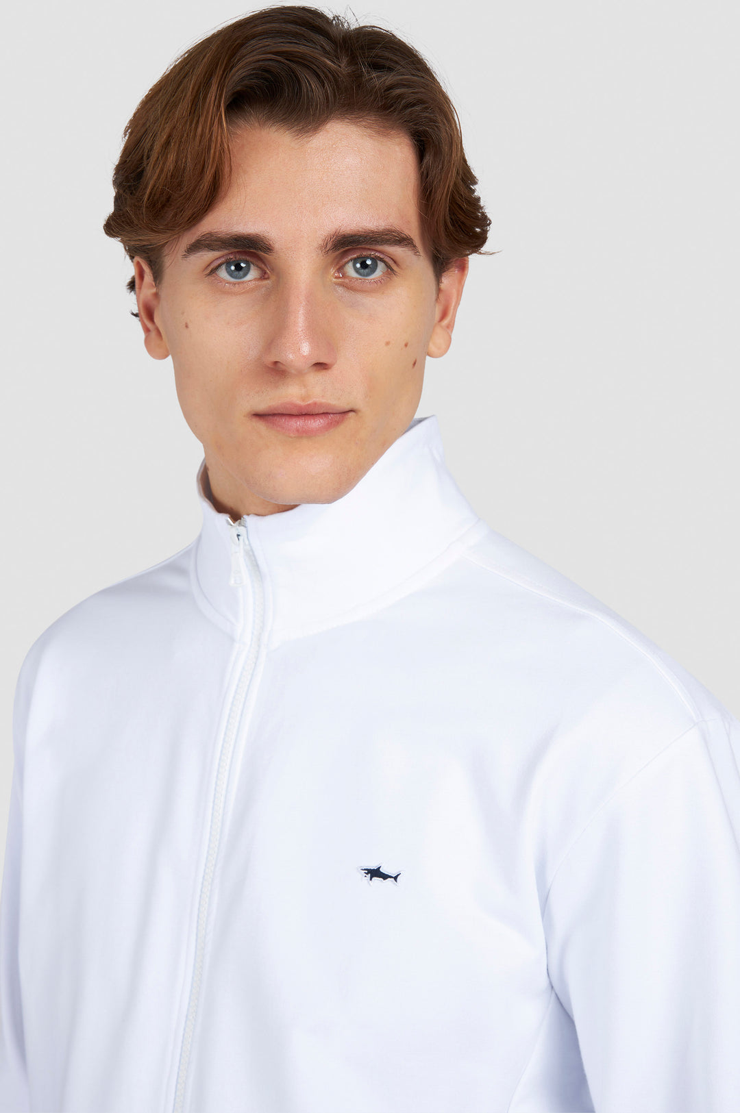 Paul & Shark Shark Badge Stretch Fleece Cotton Full Zip Sweatshirt | White