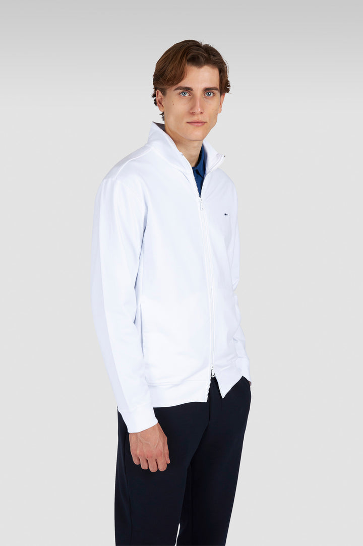 Paul & Shark Shark Badge Stretch Fleece Cotton Full Zip Sweatshirt | White