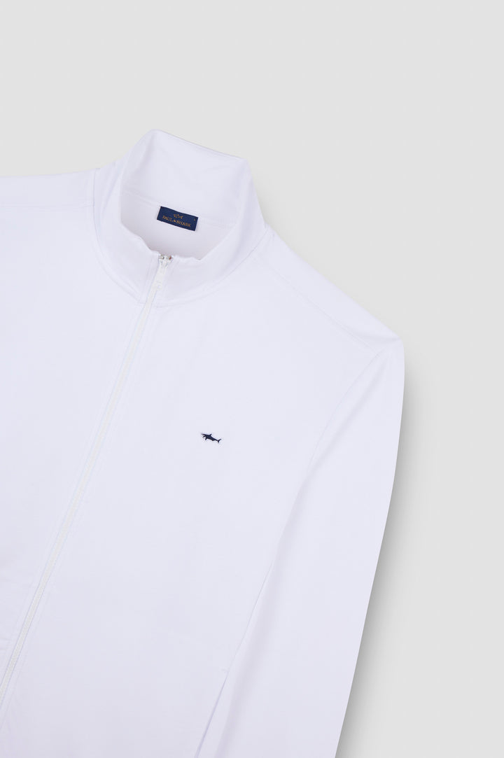 Paul & Shark Shark Badge Stretch Fleece Cotton Full Zip Sweatshirt | White