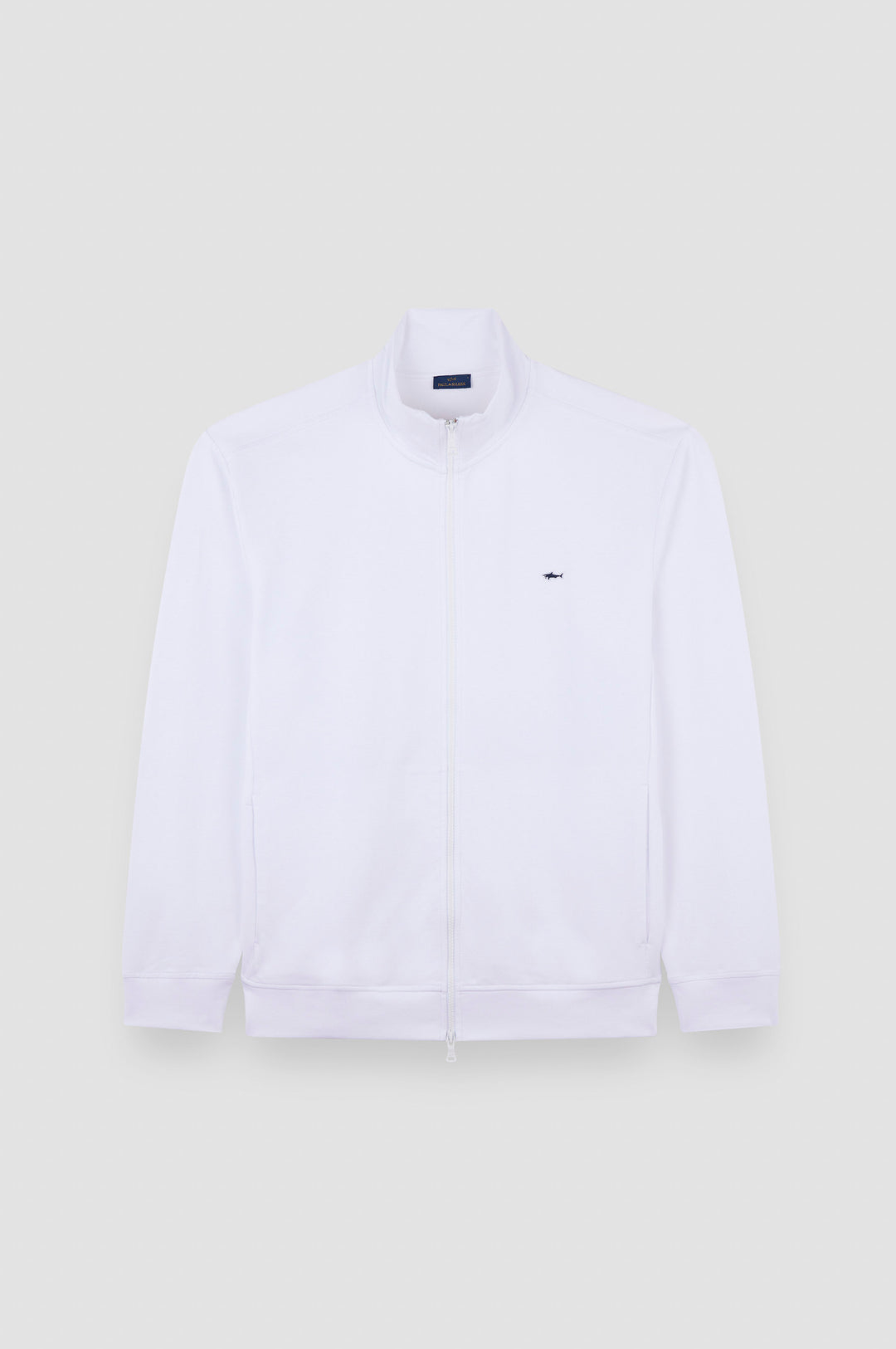 Paul & Shark Shark Badge Stretch Fleece Cotton Full Zip Sweatshirt | White
