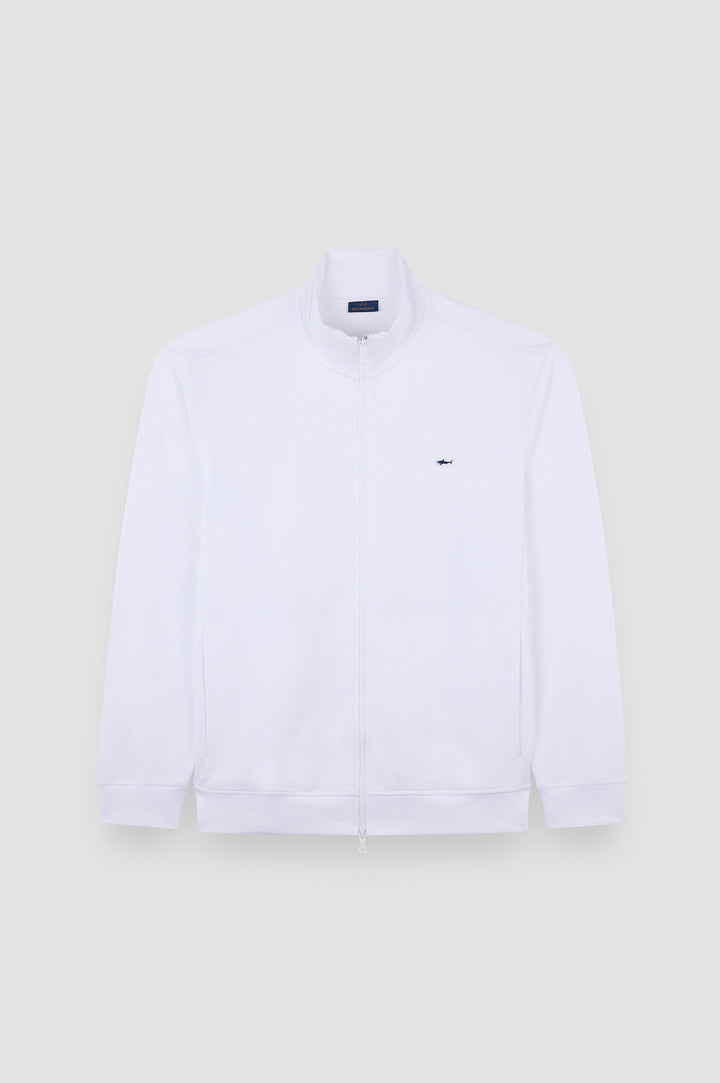 Paul & Shark Shark Badge Stretch Fleece Cotton Full Zip Sweatshirt | White
