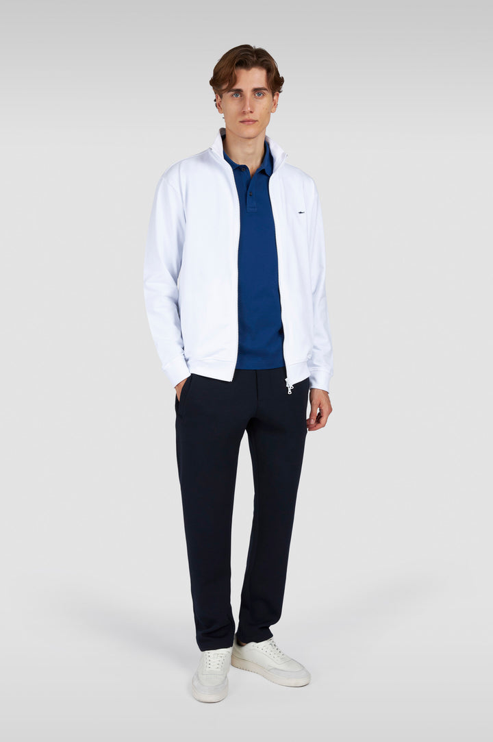 Paul & Shark Shark Badge Stretch Fleece Cotton Full Zip Sweatshirt | White