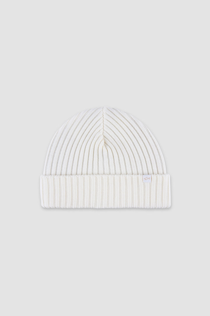 Paul & Shark Shark Tag Soft Cool Touch Wool Beanie | Ecru